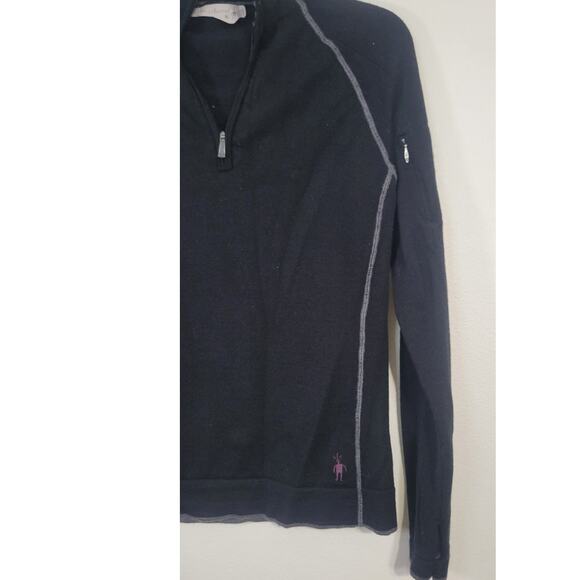 Smartwool Sweater Base Layer Womens Medium Black Quarter Zip Merino Wool Sweater - Picture 6 of 13